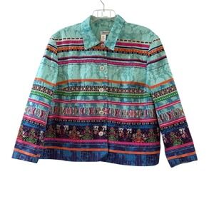 Coldwater Creek 3X Plus Size Southwest Tribal Jacket Colorful Cotton Granny Core